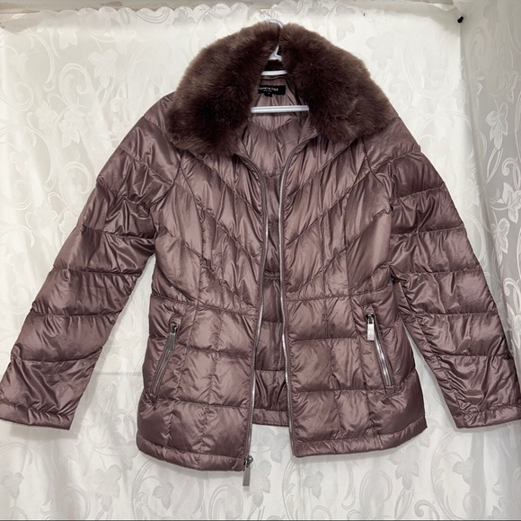 Kenneth Cole Champagne Mauve Fur Trim ZipUp Jacket - Picture 7 of 13